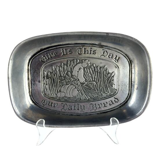 Leonard Duratale Pewter Bread Tray, “Give Us This Day” Christian Kitchen Decor - Picture 1 of 10